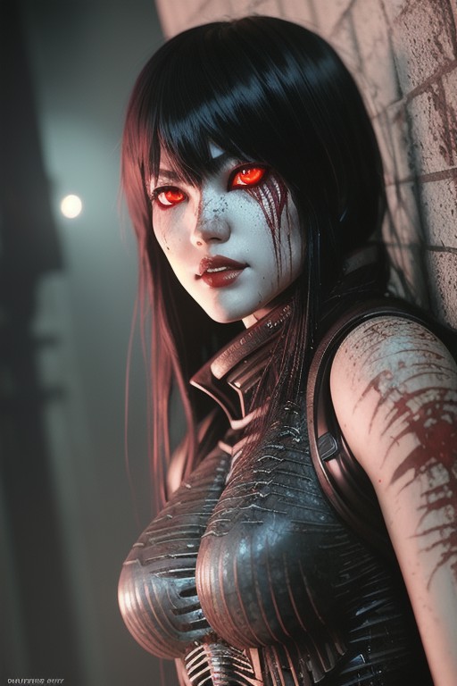 demonic, evil, nsfw, sexy woman, (brother moons), (dead space) ,science fiction, (beautiful glowing red eyes), photo reali...